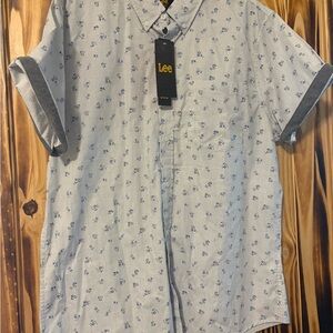 Lee Light Blue Short Sleeve Button-Down with Navy Floral Print